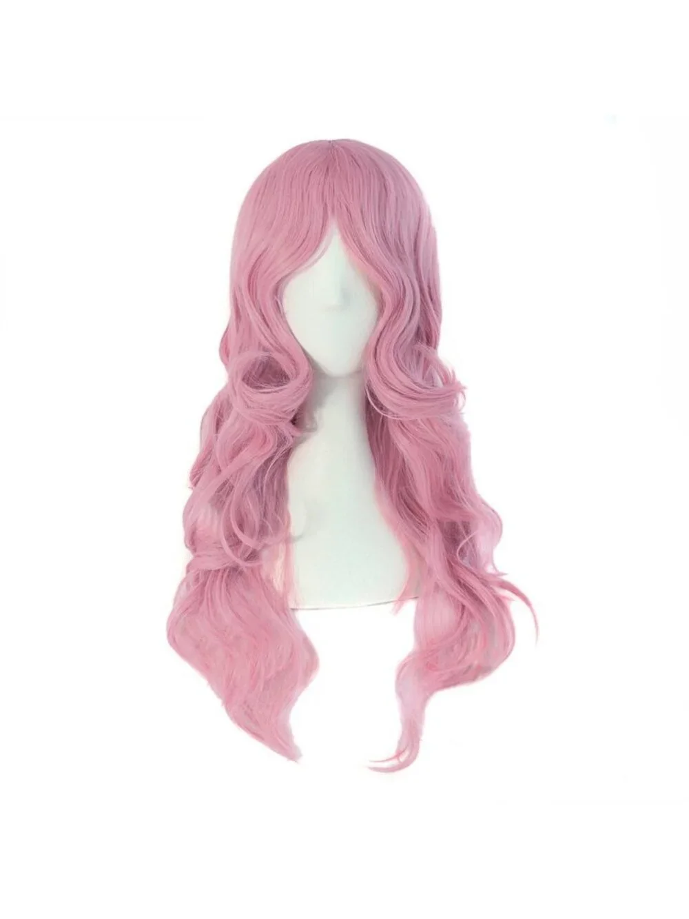 Women's Pink 24 Inch Synthetic Modern Long Wavy Side Bangs Wigs